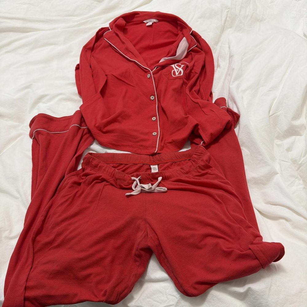 Victoria's Secret red pajama set with white piping, size S